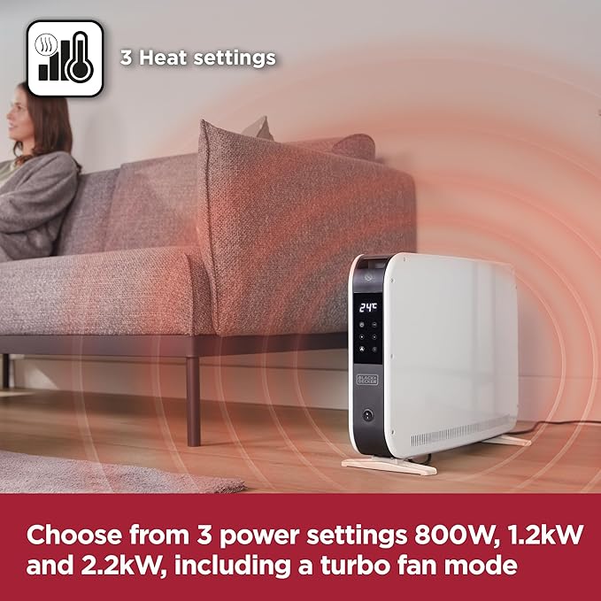 Calefactor turbo de convección inteligente BLACK+DECKER de 2,2 kW, blanco | BXCV41014GB
